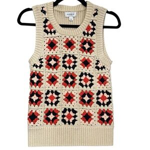 Evereve Tia Crochet Tank Top Granny Square Retro Knit Size Small Cream Multi